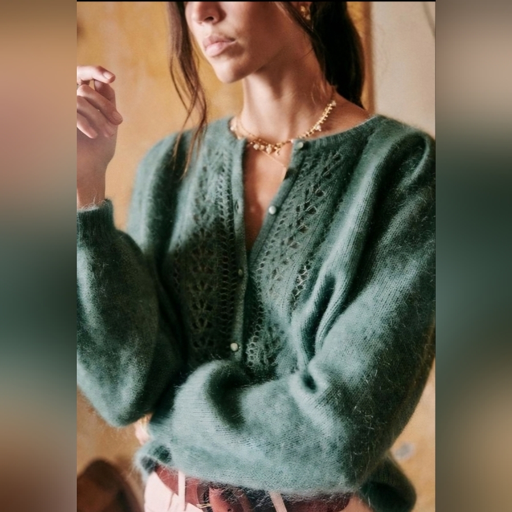 Sezane Gorgeous Green Women's Mohair Blend Cardigan Size XS fits S to M